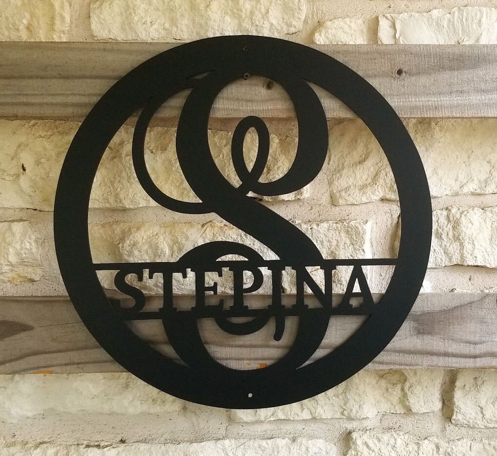 Custom monogram Metal wall art Personalized Name Circle Etsy