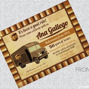 Printable Retirement Invitation UPS truck Post Card, courier / FILE ONLY