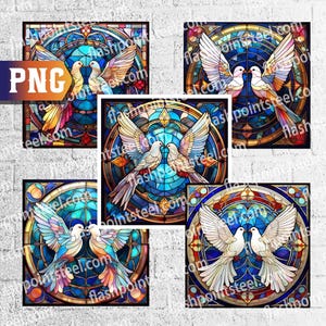 Dove Couple Bundle Stained Glass, DIGITAL File only, PGN, 5 Square Sublimation Bundle, sublimation, lone start