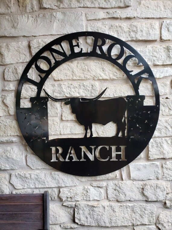 Ranch entrance gate Longhorn Metal Sign Personalized | Etsy