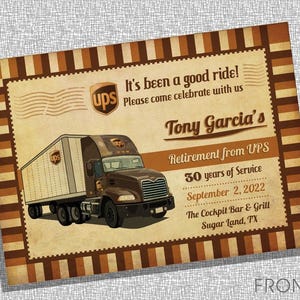 Printable Retirement Invitation Mail Semitruck Post Card, courier / FILE ONLY