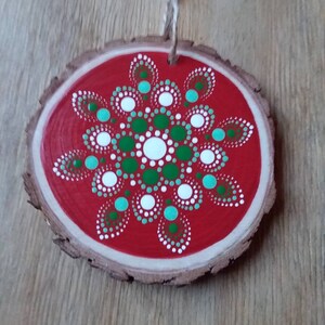 Farmhouse Mandala Christmas Ornament, natural wood