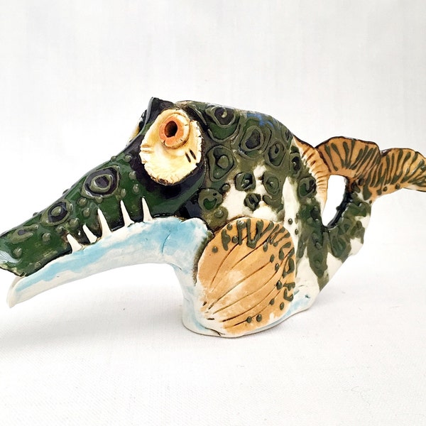 Fish-pike-ceramic decor - bud vase - gift for fishman - hand painted - unique design-fish figurine