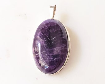 Amethyst Pendant, Sterling Silver Bezel, February Birthstone, Polished Dark Purple Oval Gemstone, 1 of a Kind Gift, Birthday Present, Arrows