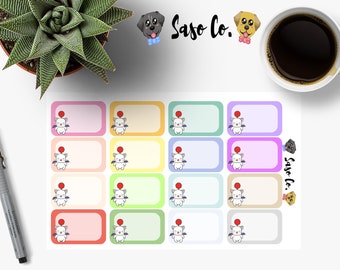 Moogle (Final Fantasy) Multi-colored Half Boxes Planner Stickers