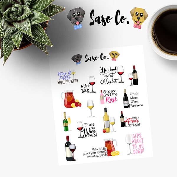 Wine Related Quotes and Decorative Planner Stickers