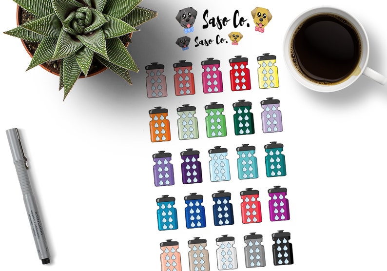 Multi-colored Water Bottle Hydration Tracker Planner Stickers image 1