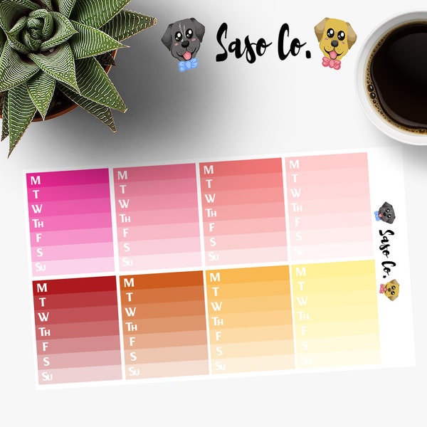 Hot-Toned Ombre Weekly Sidebar Planner Stickers