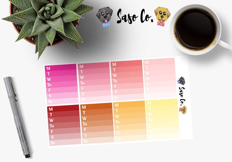 Hot-Toned Ombre Weekly Sidebar Planner Stickers image 1