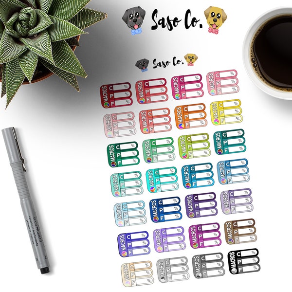 Multi-colored Macro Nutrient (Carbohydrates, Protein & Fat) Intake Planner Stickers