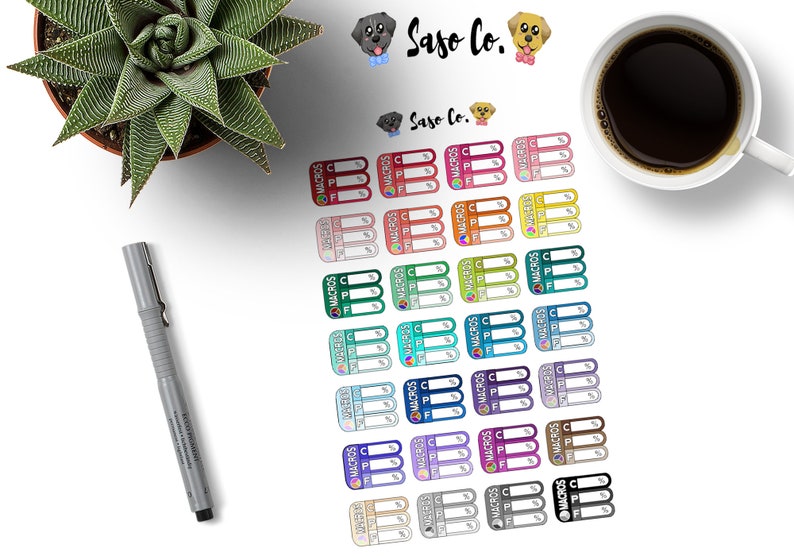 Multi-colored Macro Nutrient Carbohydrates, Protein & Fat Intake Planner Stickers image 1