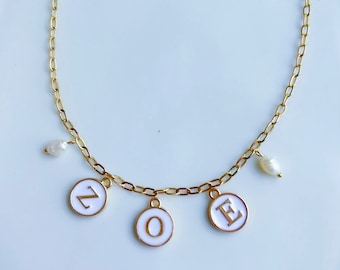 Custom Gold Charm Necklace, Create Your Own Necklace, Non Tarnish Gold Filled Paperclip Chain, Waterproof Name Charm Necklace, Pearl Charm