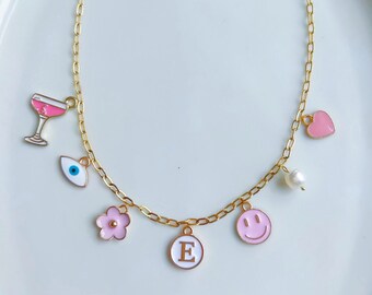 Custom Gold Charm Necklace, Create Your Own Charm Necklace, Non Tarnish Gold Filled Paperclip Chain, Waterproof Initial Name Necklace
