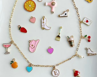 Custom Gold Charm Necklace, Create Your Own Charm Necklace, Non Tarnish Gold Filled Paperclip Chain, Star Heart Smiley Flower Coffee Charm