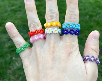 Handmade Colorful Beaded Flower Ring