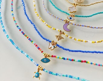 Short Beaded Necklace,\u00a0Multicoloured Beads\u00a0Gold Plated Women Jewelry GiftNK80 Garnet Dainty Chain Choker Beautiful Prehnite