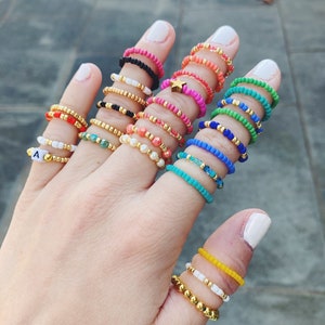 Custom Bead Ring, Single Seed Bead Ring, Seed Bead Ring, Dainty Ring, Stackable Ring, Colorful Bead Ring, Rainbow Bead Ring, Christmas gift