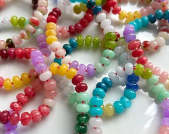 Candy Gemstone Bracelet, Rainbow Jade Bracelet, Chunky Beaded Bracelet, Glass Beads, Stretch Bracelet, Waterproof Summer Beachy Jewelry