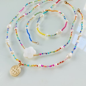Freshwater Pearl Beaded Necklace, Bead Choker Necklace, Colorful Seed Bead Necklace Beaded Choker, Pearl Statement Necklace