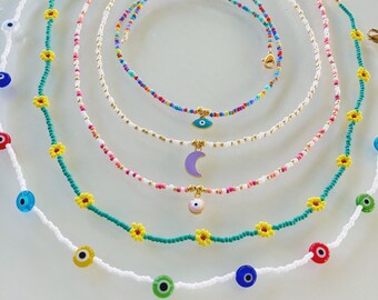 Beaded Necklace, Bead Necklace, Seed Bead Choker Necklace, Custom Beaded Necklace, Daisy Chain Necklace, Pearl Necklace, Charm Necklace