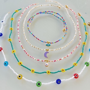 Beaded Necklace, Bead Necklace, Seed Bead Choker Necklace, Custom Beaded Necklace, Daisy Chain Necklace, Pearl Necklace, Charm Necklace