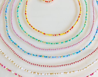 Dainty Seed Bead Necklace, Customizable Seed Bead Necklace, Colorful Bead Necklace, Dainty Choker, Summer Necklace, Gold choker necklace