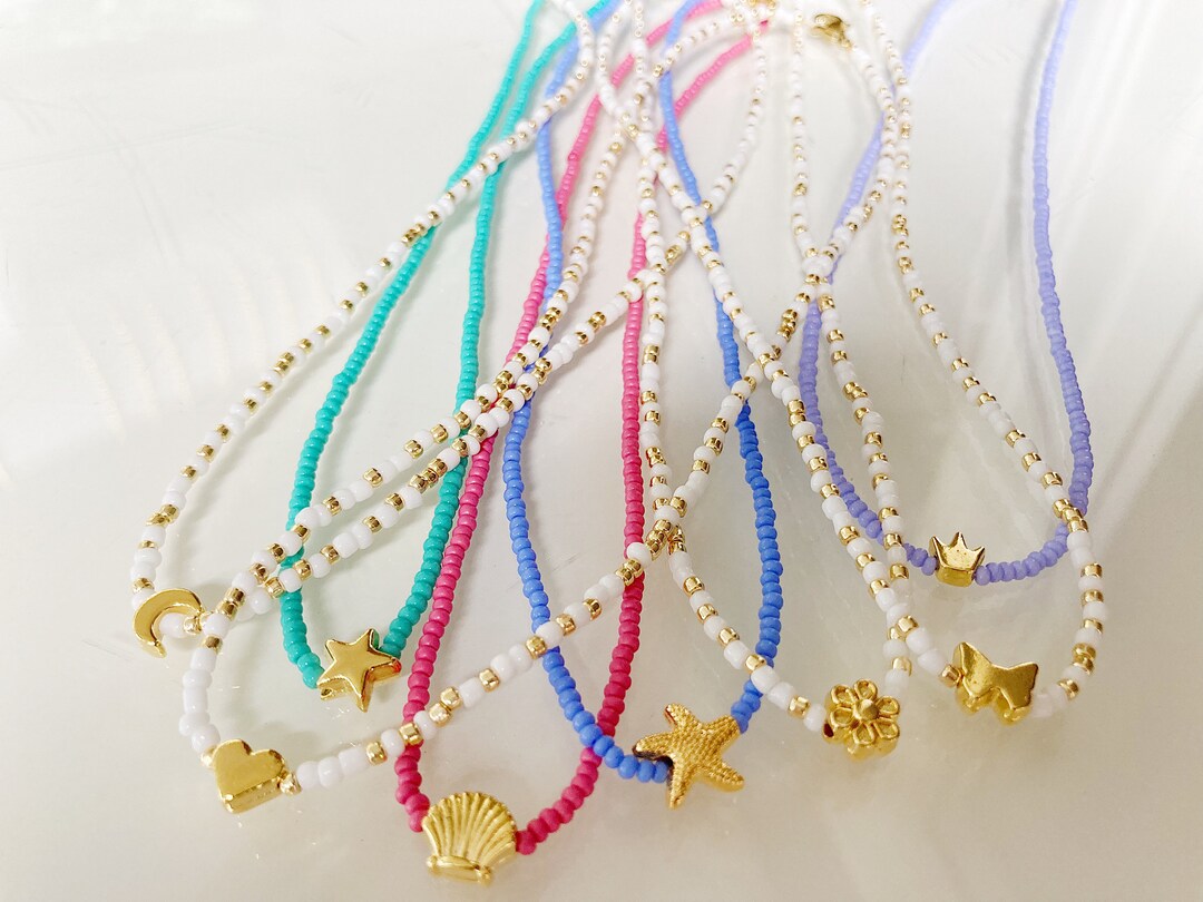 Boho Perlen Choker Halskette – Bunte Samenperlen Mit Gold-Stern-Anhänger, Handgemacht
