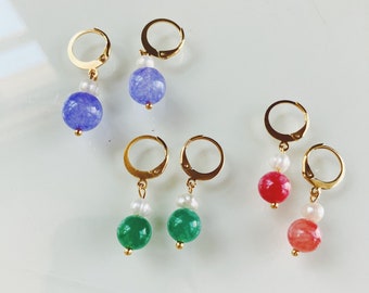 Millefiori Huggie Hoop Earrings, Huggie Earrings, Glass Bead Earrings, Gold Hoop Earrings, Handmade Beaded Earrings, Colorful Dangle Earring