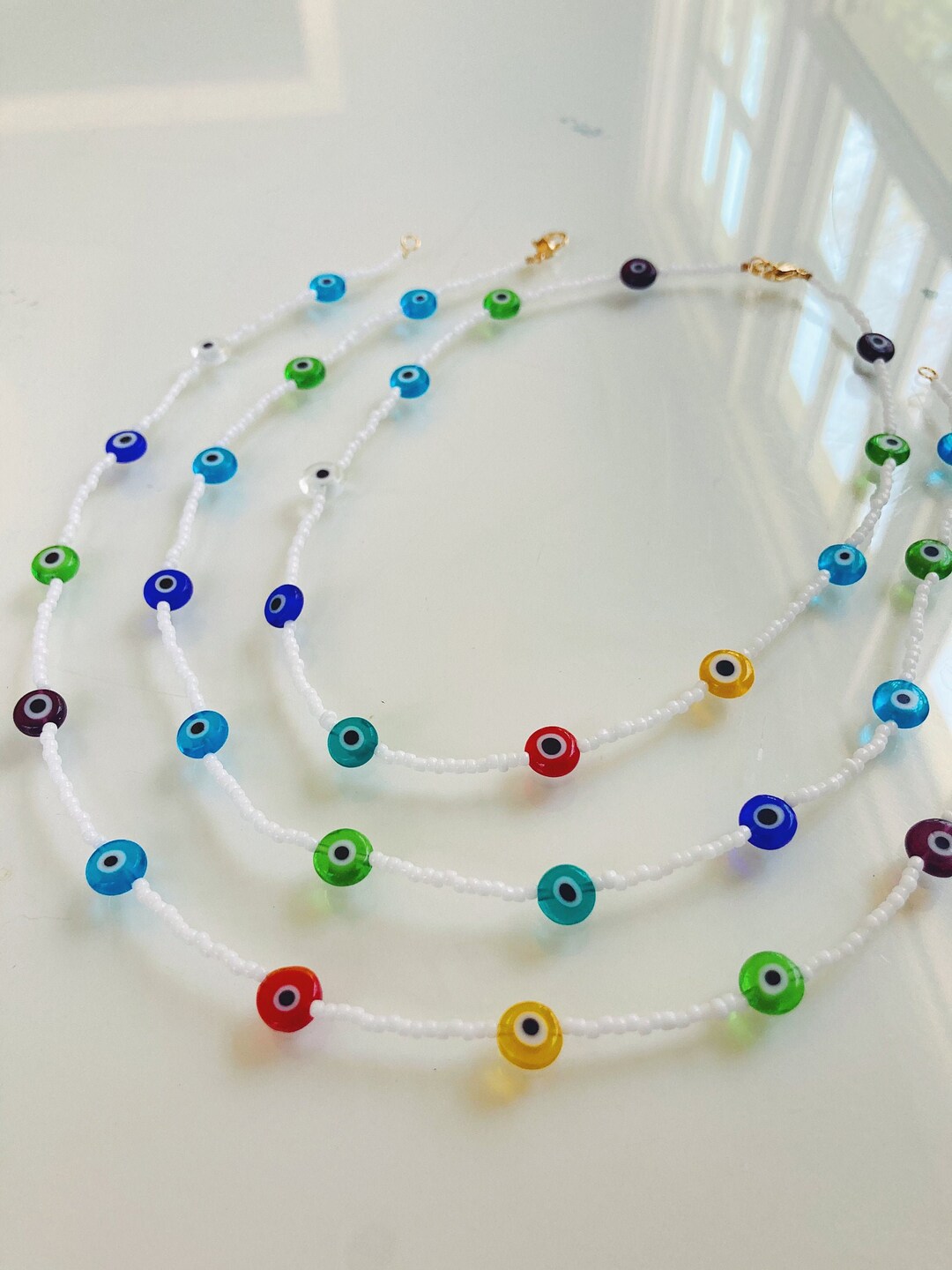 White Evil Eyes Beaded Choker main image 1