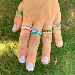Custom Bead Ring, Single Seed Bead Ring, Seed Bead Ring, Dainty Ring, Stackable Ring, Anxiety Bead Ring, Rainbow Bead Ring, Ring Bead Set