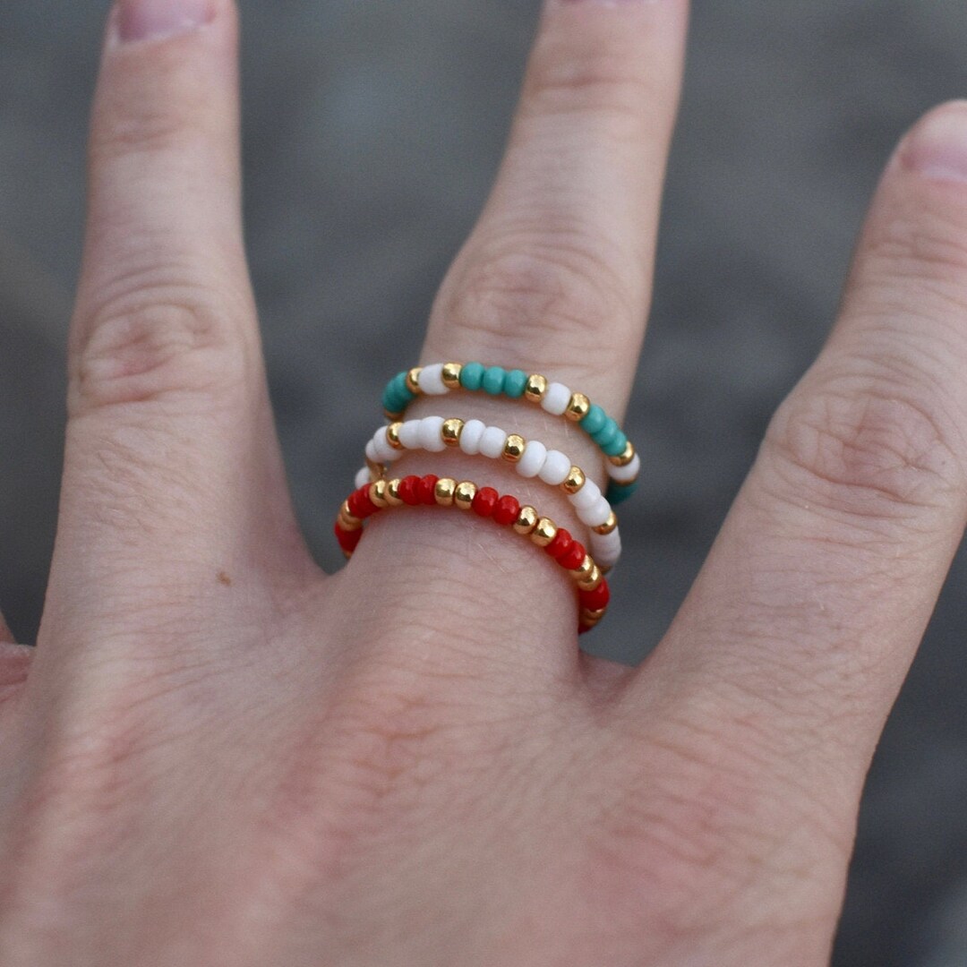Set of 3 Beaded Rings, Stackable Rings, Colorful Rings, Seed Bead Rings ...