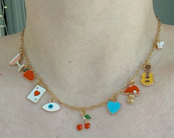 Custom Gold Charm Necklace, Non Tarnish Waterproof Paperclip Charm Necklace, Design Your Own Brooklyn Charm Necklace, Gold Filled Cute Charm