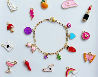 Custom Charm Bracelet, Gold Waterproof Charm Bracelet, Chain Bracelet, Chunky Charm Bracelet, Cute Non tarnish Gold Filled Chain Bracelet