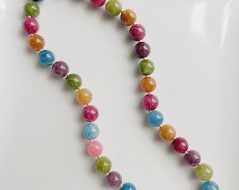 Chunky Beaded Natural Gemstone Necklace, Candy Stone Jewelry, Colorful Statement Choker, Summer Beach Necklace