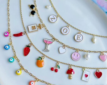 Custom Gold Charm Necklace, Waterproof Gold Filled Necklace, Customizable Charm Necklace, Initial Necklace, Cute Non Tarnish Gold Chain