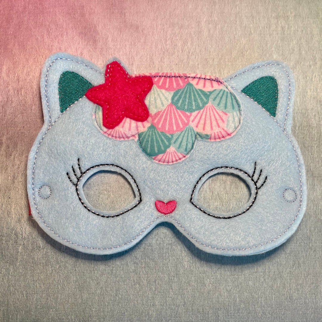 Playhouse Mermaid Cat Costume Felt Mask, Cat Mask, Party Favor, Birthday Gift, Halloween Costume