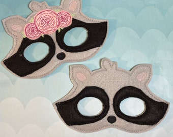 Raccoon Felt Mask, Raccoon Costume, Raccoon Mask, Flower Crown