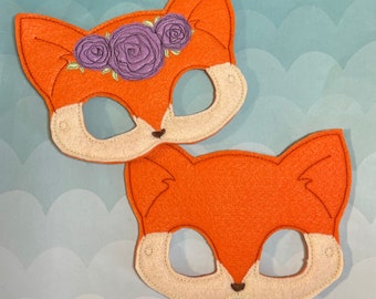 Fox Mask, Fox Felt Mask, Fox with Flower Crown Felt Mask