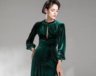 Green Velvet Dress - Etsy