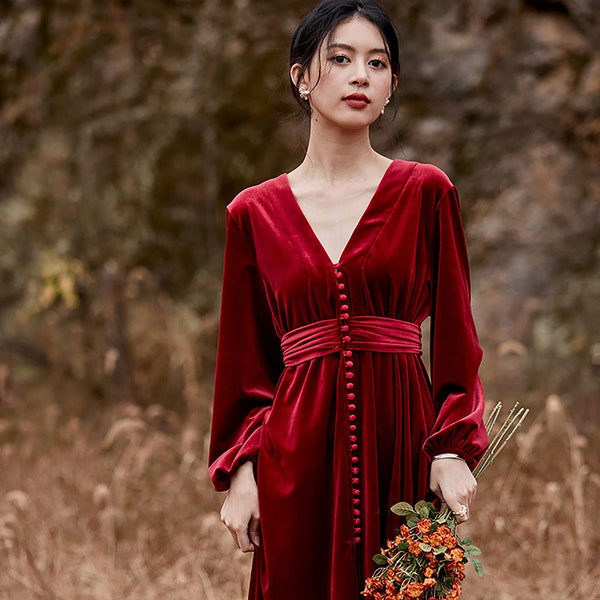 Annie Dress Burgundy Velvet main image 0