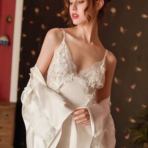 Lace Silk Lingerie Set 3 Colors Wedding Lingerie Night Dress and