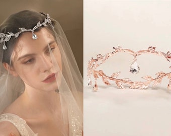 Vintage Waterdrop Rhinestone Vine Silver Gold Tiara | Greek Goddess style Bridal Head Accessories