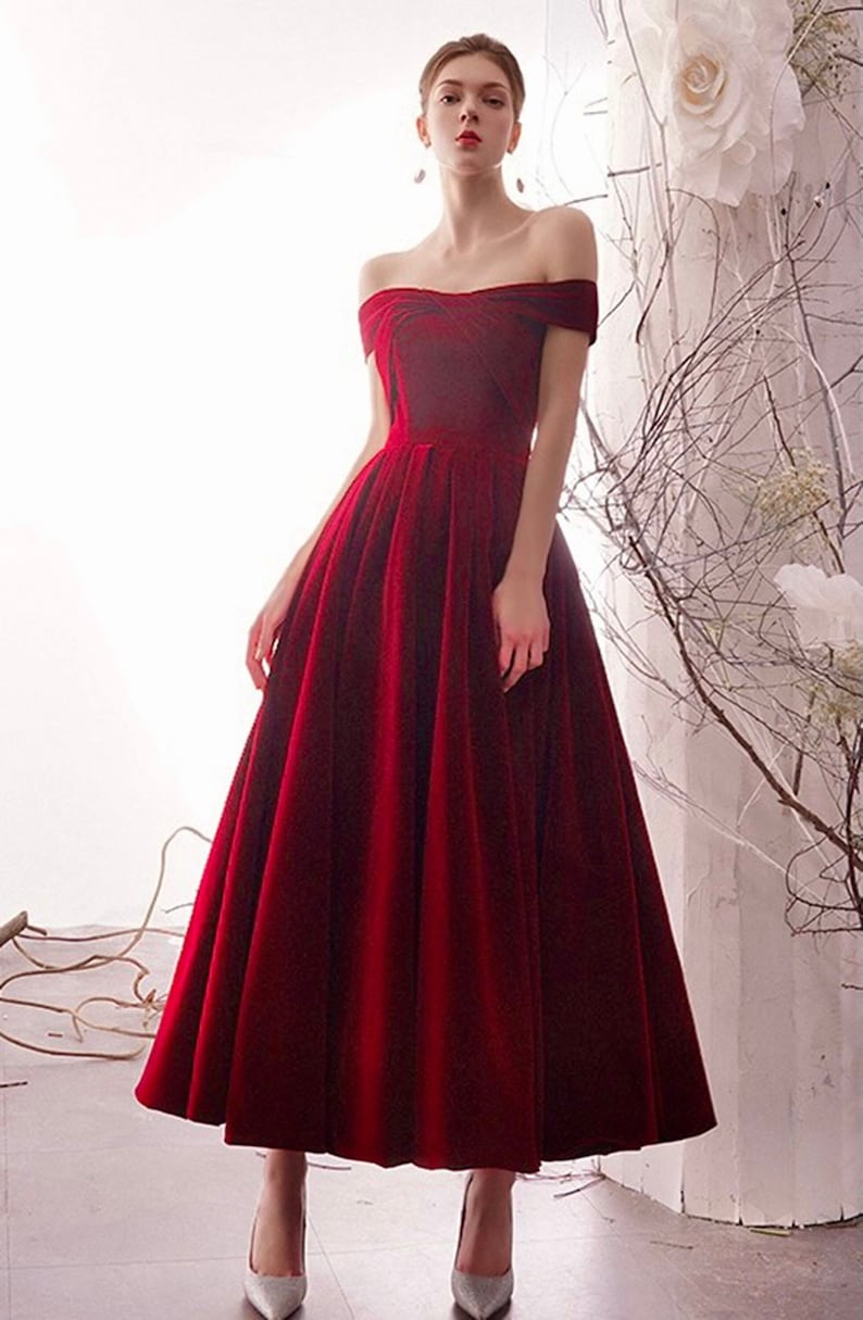 Handmade Off-the-shoulder Ankle Length Ball Gown Velvet Dress - Etsy