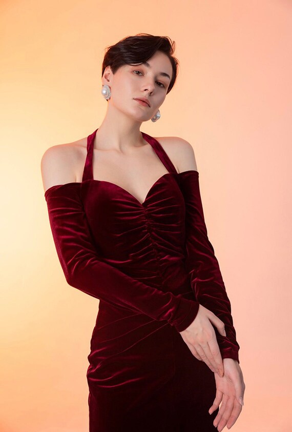 Designer Off-the-shoulder Velvet Long Sleeves Sheath Prom - Etsy