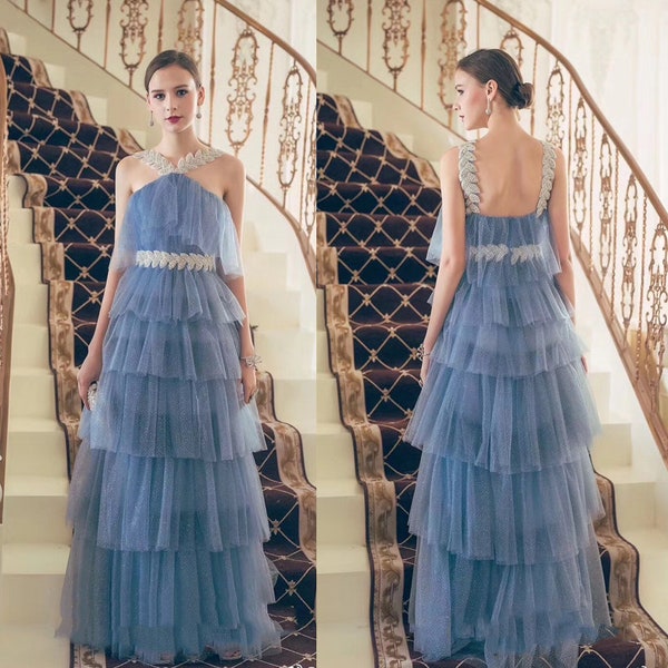 Beaded Tulle Hem Slip Dress