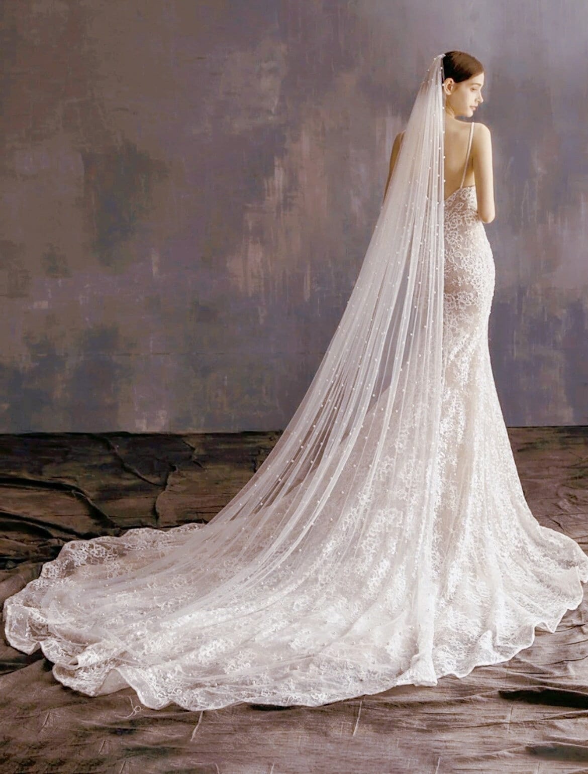 Pearl Bridal Veil, Waltz Lenght One Tier Wedding Veil with Pearls – Pet-Jos  Bridal
