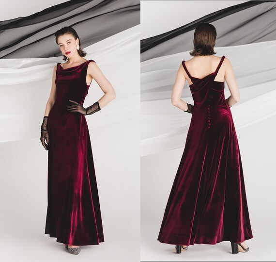 Elegant V-neck Low Back Hepburn Style Long Velvet Dress 