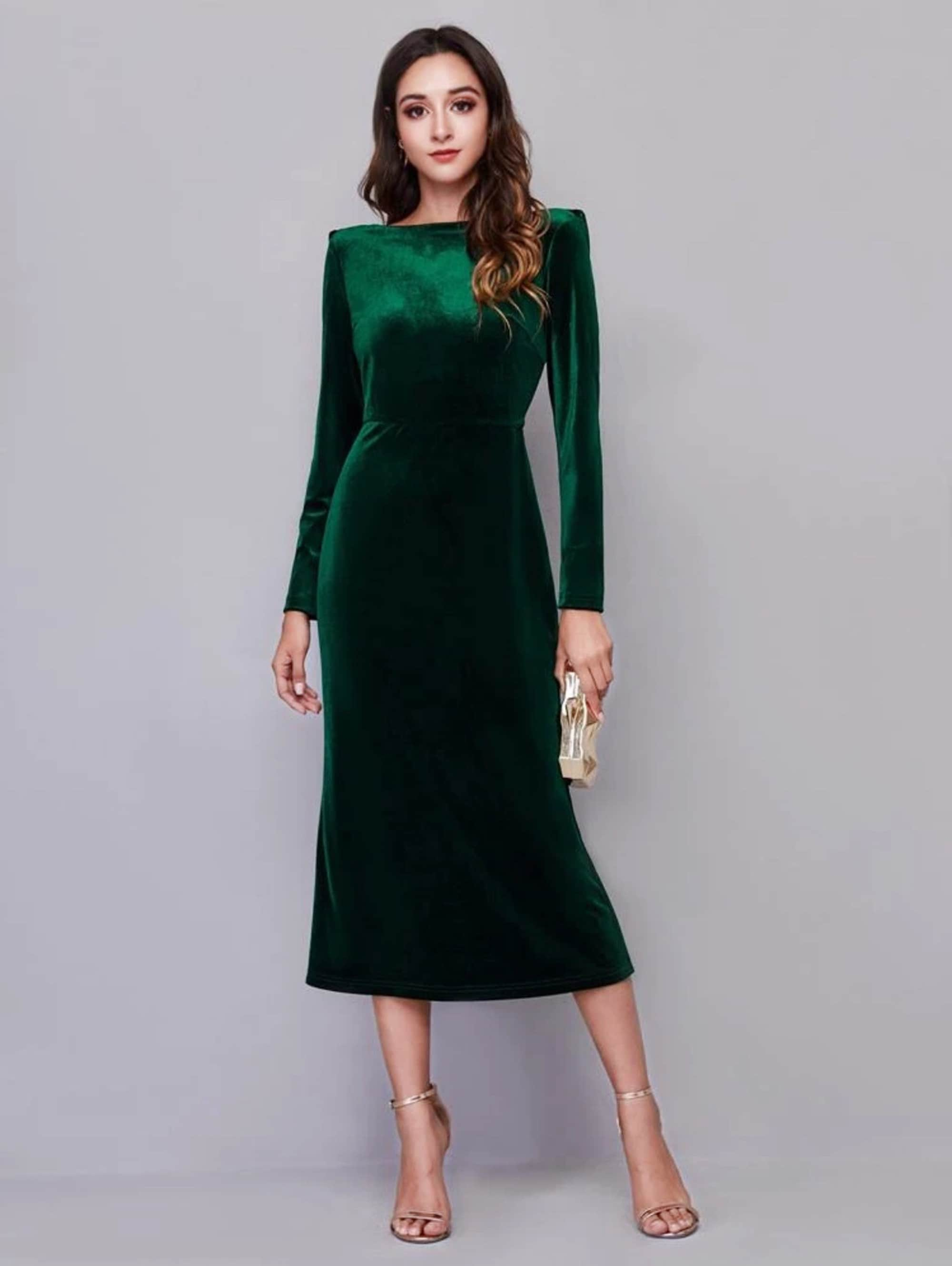 Long Sleeves Boat Neck Draped Crisscross Back Velvet Dress