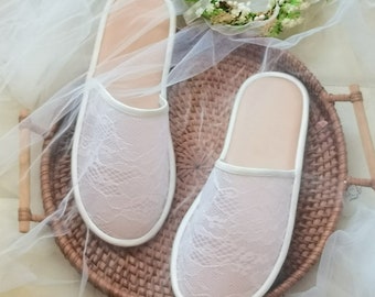 Chantilly Lace Wedding Bridal Slippers Custom Gift for Bride to Be Personalized Wedding Gift for Bride Honeymoon Gift Slipper Photographing
