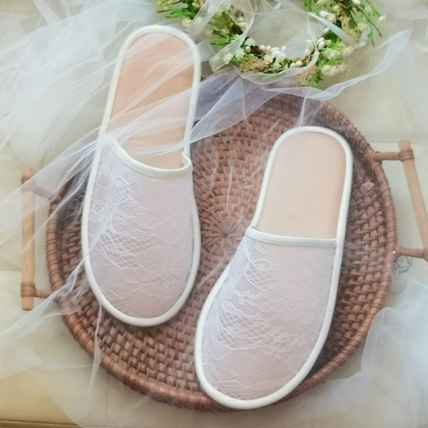 Chantilly Lace Wedding Bridal Slippers Custom Gift for Bride to Be Personalized Wedding Gift for Bride Honeymoon Gift Slipper Photographing